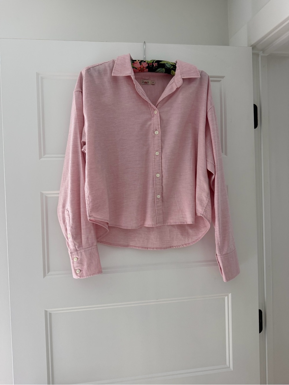 FAHERTY BRAND PINK CROPPED OXFORD, SIZE SMALL